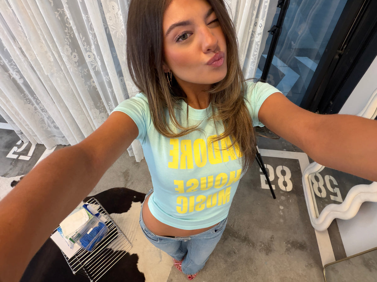Jadore House Music baby tee aquamarine
