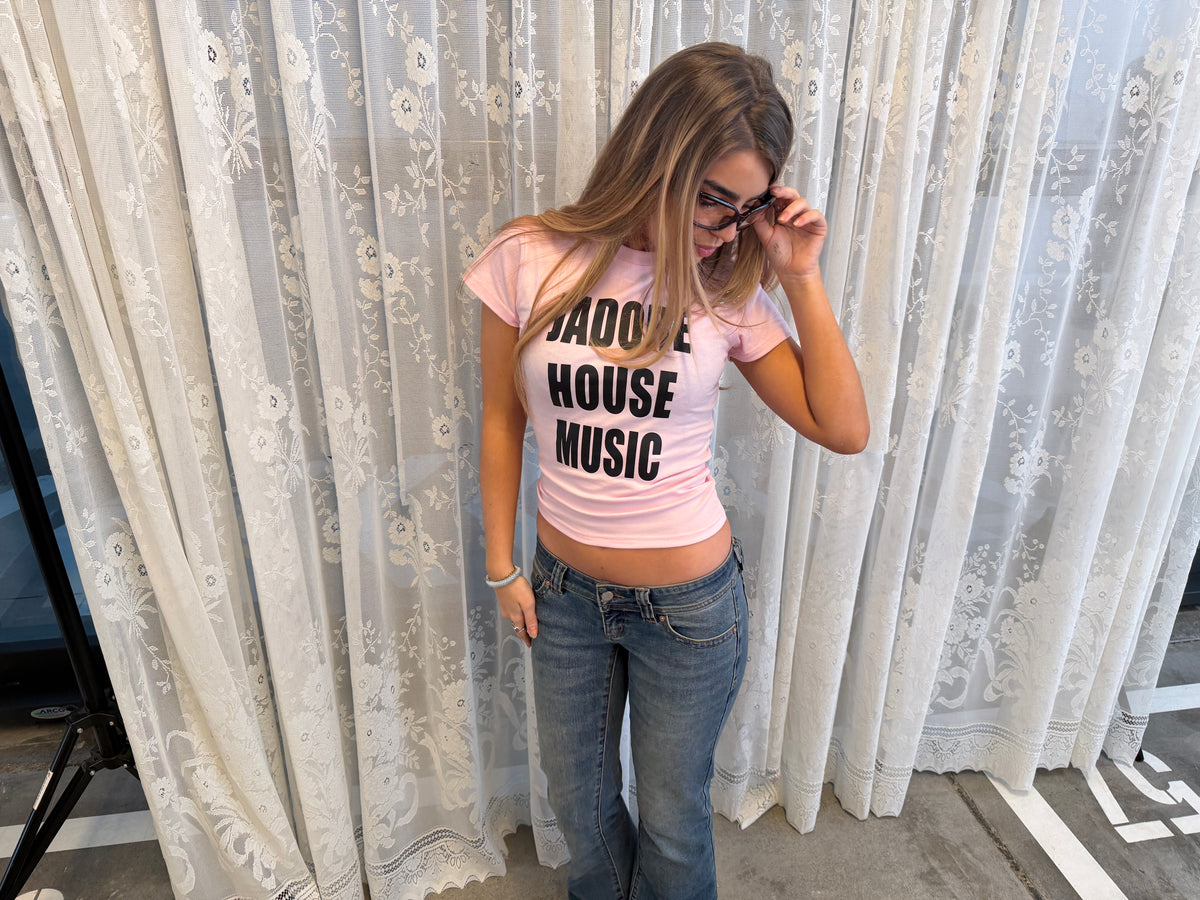 Jadore House Music baby tee pink